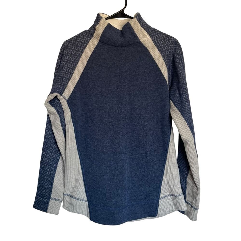 Prana Brandie Wool Blend Sweater Mock Neck Snap Blue Outdoor Pullover Size M